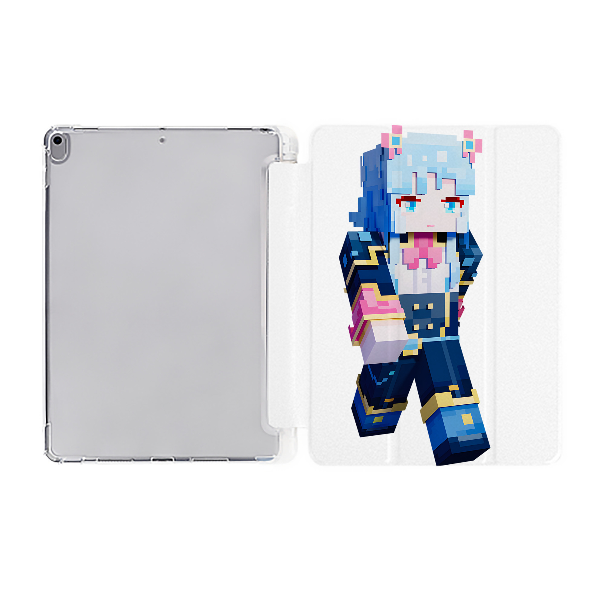 （画像用） マインクラフト ブロックの世界 Minecraft MC Block world IPad ケース ペン収納付き 三つ折りスタンド PUレザー×シリコン 対応機種9.5/10.5/10.9インチ